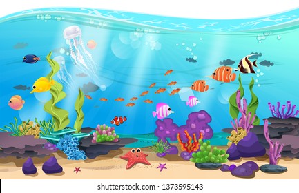 beautiful sea with coral, reef, and fish