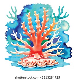 beautiful sea corals watercolor art design vector illustrator