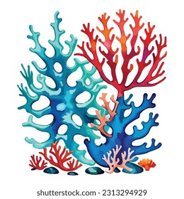 beautiful sea corals watercolor art design vector illustrator