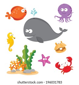 Beautiful sea creatures. Vector illustration of colorful sea creatures.