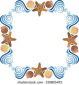 Beautiful sea frame with shells. Vector illustration.