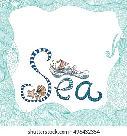 Beautiful sea frame. Vector illustration.