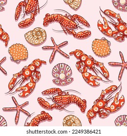 Beautiful Sea life , Sea animals Seamless pattern ,Marine background. Vector illustration hand drawn pop colour ,Design for fashion , fabric, textile, wallpaper, wrapping and all prints 
