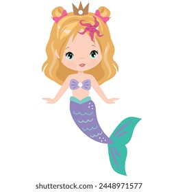 Hermosa sirena marina princesa Vector ilustración de dibujos animados