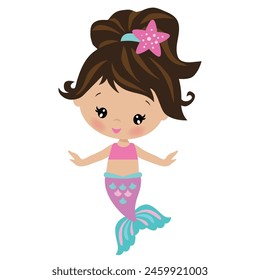 Beautiful sea mermaid princess vector cartoon illustration