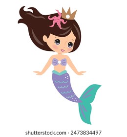 Beautiful sea mermaid princess vector cartoon illustration