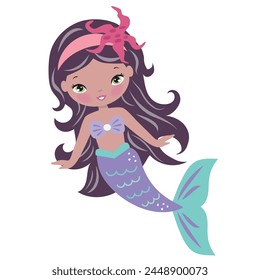 Beautiful sea mermaid vector cartoon illustration