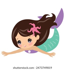 Beautiful sea mermaid vector cartoon illustration