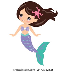 Beautiful sea mermaid vector cartoon illustration