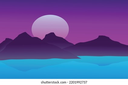 Beautiful of the sea at night. Vector Illustration