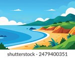 Beautiful Sea Panorama Beach Coast Bay Ocean Landscape vector Illustration