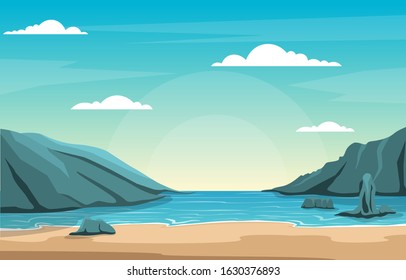 Beautiful Sea Panorama Beach Coast Bay Ocean Landscape Illustration