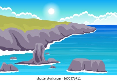 Beautiful Sea Panorama Beach Coast Bay Ocean Landscape Illustration