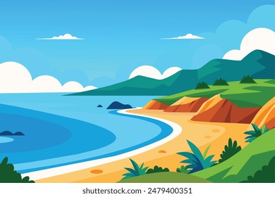 Beautiful Sea Panorama Beach Coast Bay Ocean Landscape vector Illustration