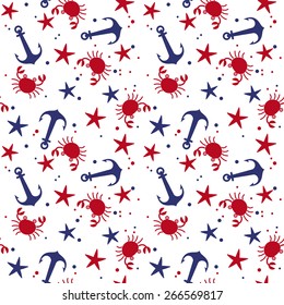 Beautiful sea pattern. crab, starfish, anchor.