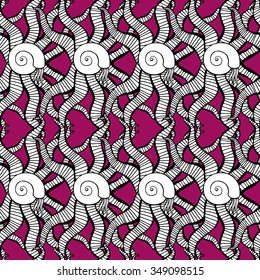 Beautiful sea shell set vector seamless pattern.