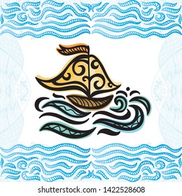 Beautiful sea and ship. Vector illustration