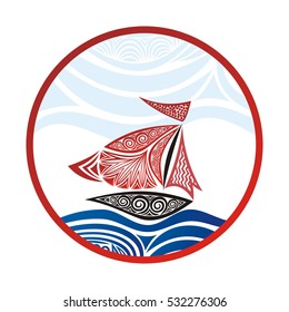 Beautiful sea and ship. Vector illustration.