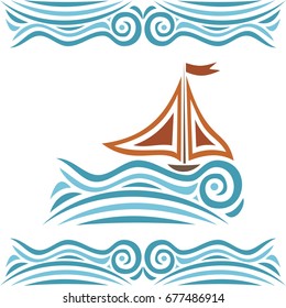 Beautiful sea and ship. Vector illustration.