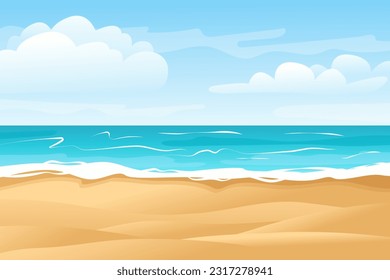 beautiful sea shore beach on a nice sunny day flat vector illustration