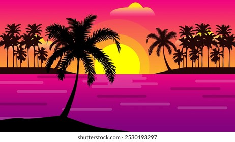 Beautiful sea summer background coconut tree silhouette