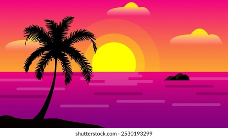 Beautiful sea summer background coconut tree silhouette