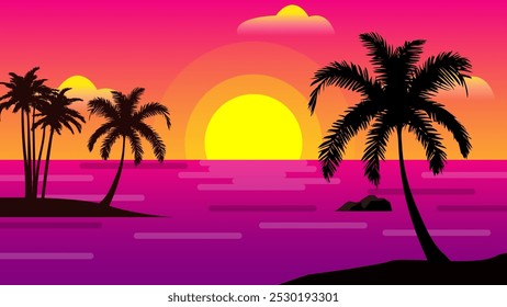 Beautiful sea summer background coconut tree silhouette