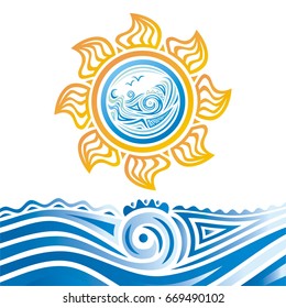 Beautiful sea and sun. Vector illustration.
