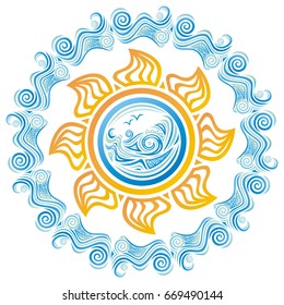 Beautiful sea and sun. Vector illustration.