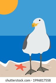 beautiful seagull portrait a t the beach vector illustration in minimalism style design	