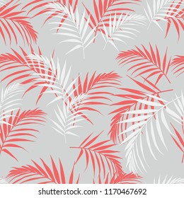 Beautiful seamless abstract floral  pattern with palm orange  leaves. Perfect for wallpapers, web page backgrounds, surface textures, textile. Gray background.
