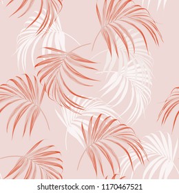 Beautiful seamless abstract floral summer pattern background with tropical palm orange  leaves. Perfect for wallpapers, web page backgrounds, surface textures, textile. Light background.