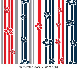 Beautiful Seamless Abstract Vector Flowers On Striped Background 