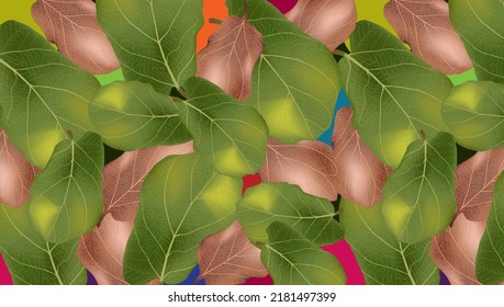 Beautiful seamless autumn pattern with green and drying leaves. Stock illustration for banner, backdrop, wallpapers and more
