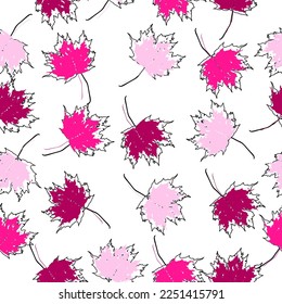 Beautiful seamless autumn pattern with watercolor colorful maple leaves. Stock illustration.