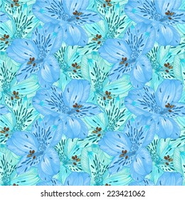 Beautiful seamless background with  alstroemeria flower. Hand-drawn with effect of drawing in watercolor