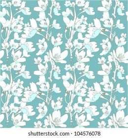 Beautiful seamless background with apple tree flowers and branches. (vector)