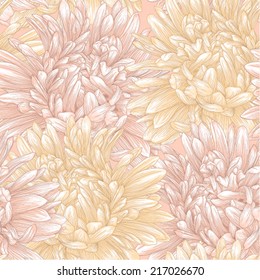 Beautiful seamless background with aster. Hand-drawn with effect of drawing in watercolor