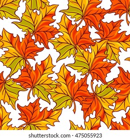 Beautiful seamless background of autumn maple leaves. hand-drawn illustration