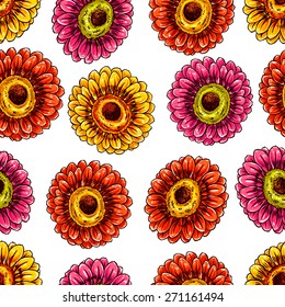 Beautiful seamless background with blooming gerberas. hand-drawn illustration