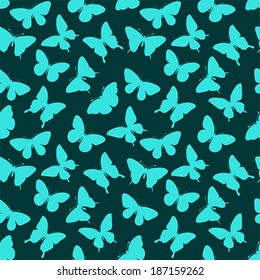 Beautiful seamless background with blue butterflies silhouettes. Perfect for background greeting cards and invitations of the wedding, birthday, Valentine's Day