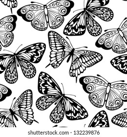 Beautiful seamless background of butterflies black and white colors. Many similarities to the author's profile