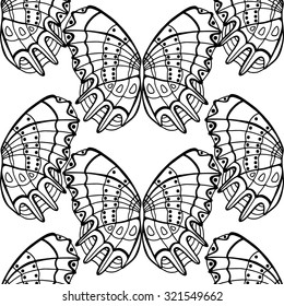 Beautiful seamless background of butterflies black and white colors. 