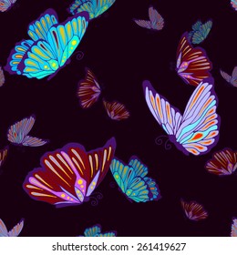 Beautiful seamless background of butterflies. Vector illustration.