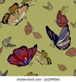 Beautiful seamless background of butterflies. Vector illustration.
