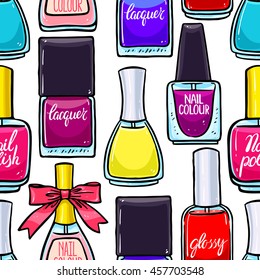 beautiful seamless background of colored lacquers for nails. hand-drawn illustration