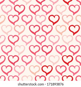 Beautiful seamless background with cute pink and red hearts. vector illustration 