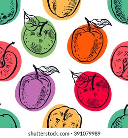 beautiful seamless background of different apples. hand-drawn illustration
