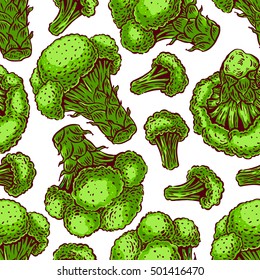 beautiful seamless background of a different colorful broccoli. hand-drawn illustration