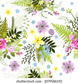 Beautiful seamless background with different flower. Vector illustration